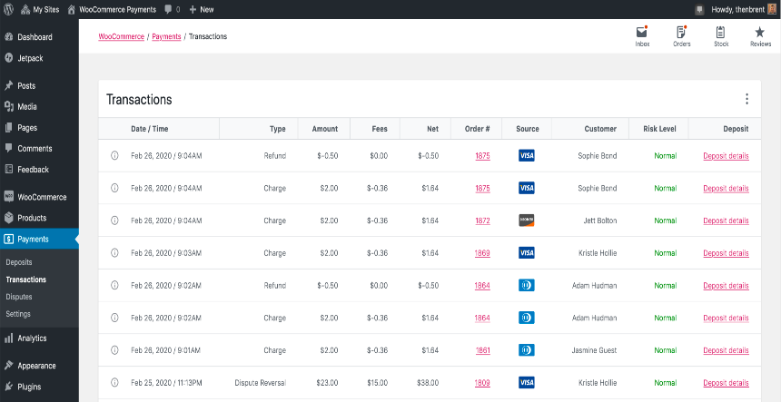 WooCommerce Payments Dashboard
