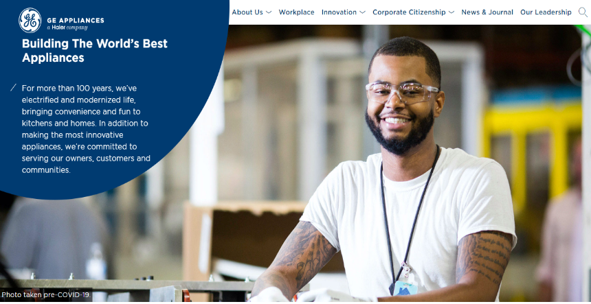 Corporate website examples: GE Appliances